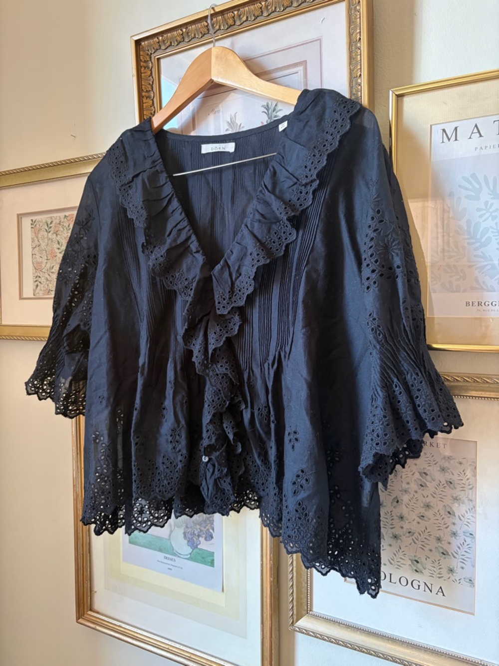Doen Black Eyelet Ruffle Button-Front Top - Picture 10 of 14